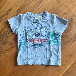 Kenzo Kids Gray T-Shirt with Colorful Tiger Graphic